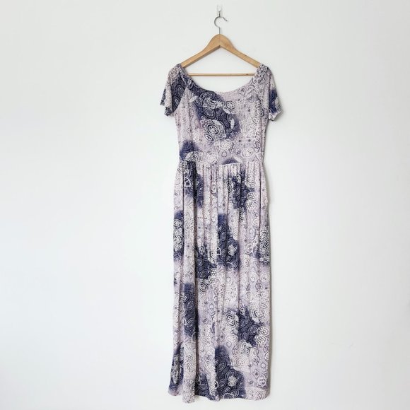 Vintage Cottagecore Maxi Dress Floral 3D Texture‎ Purple White Y2K // Medium - Picture 5 of 15